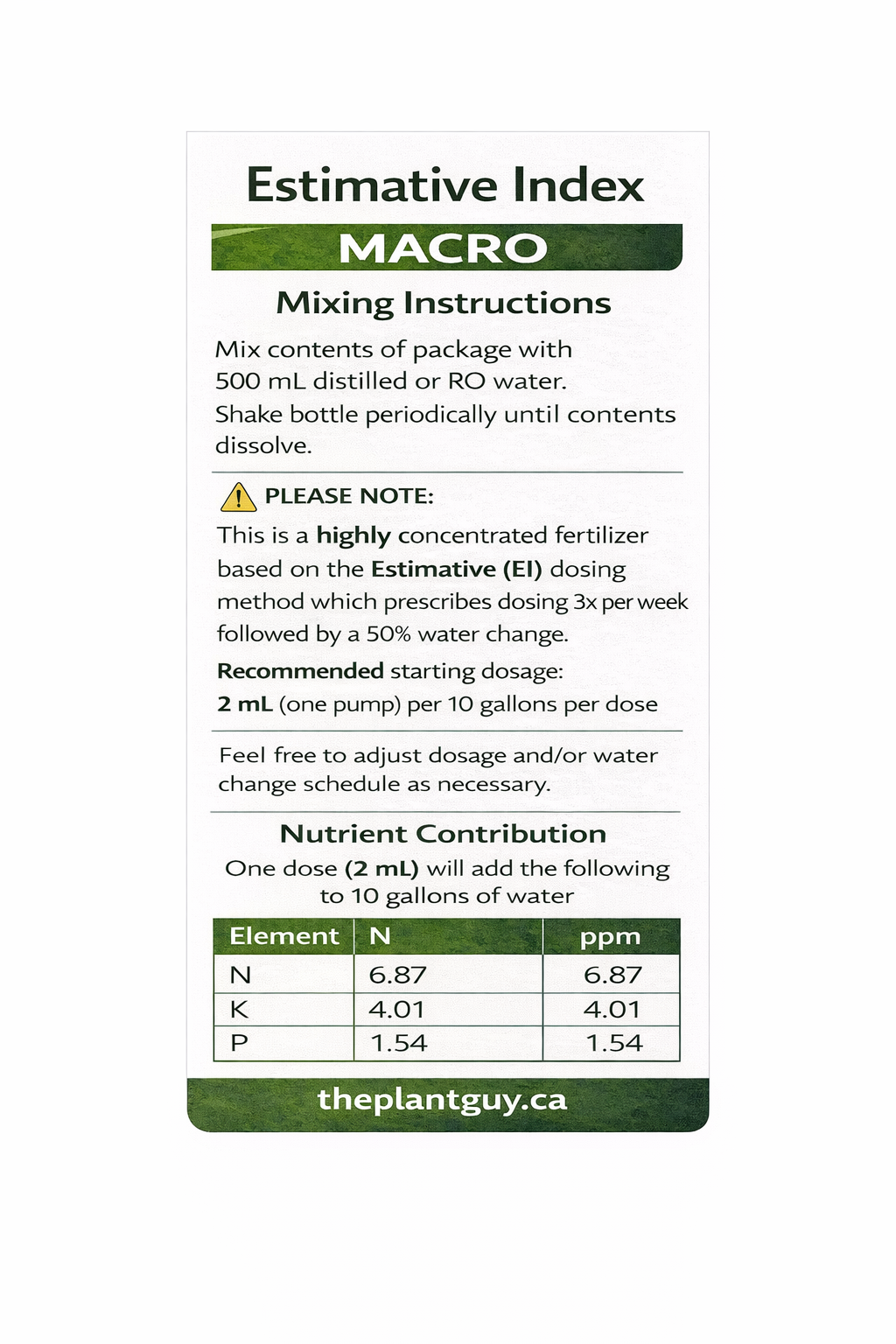 The PlantGuy Estimative index fertilizer daily dose- 500ml refill (free shipping)